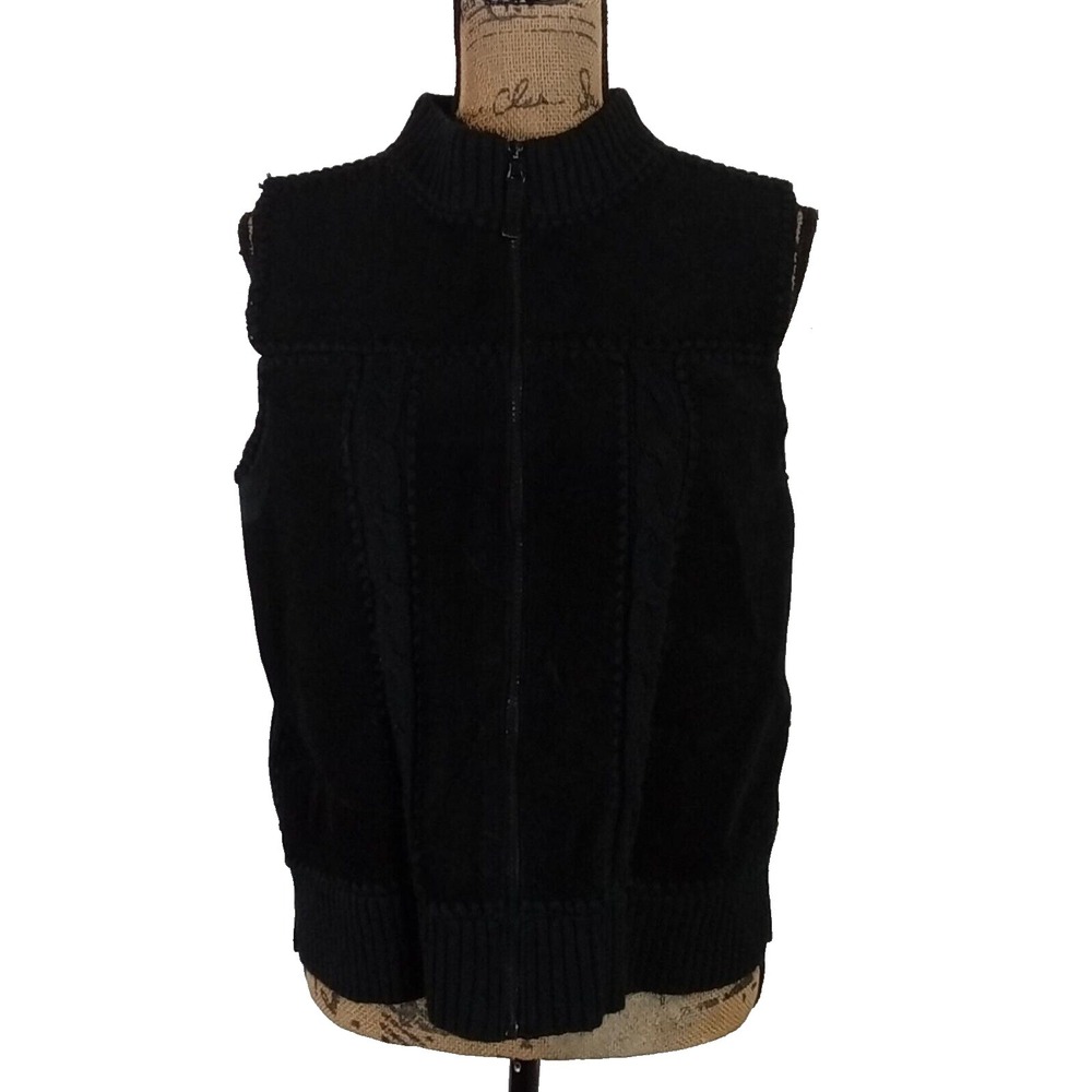 Designers Studio Originals Vest Womens MED Black Suede Leather Knit Back Zip